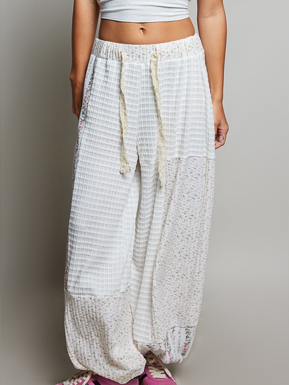 ♥️Hello Gorgeous! POL Patchwork Mixed Knit Wide Leg Pants- Ivory